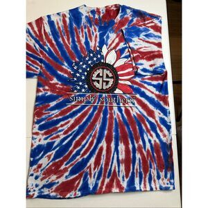 Simply Southern Women's Multicolor Tie Dye Dog Daisy Patriotic T-Shirt Large